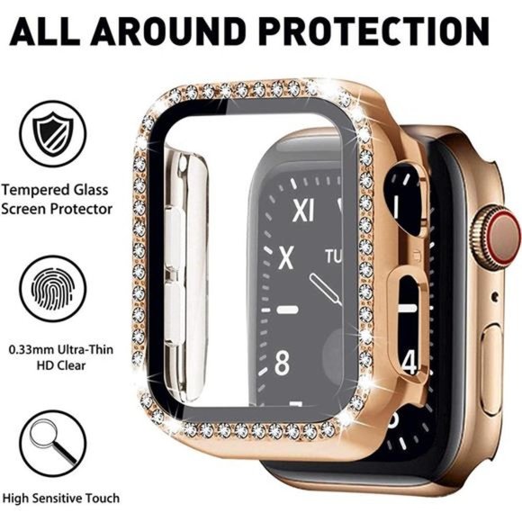 NEW Bling Gold/Black Apple Watch Band with Case